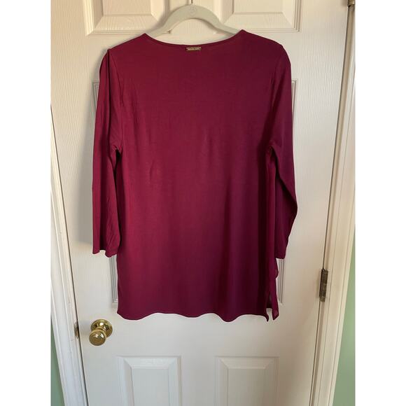 Michael Michael Kors Top Mixed Media Layered Blouse Size Med V-Neck Burgundy - Picture 3 of 10
